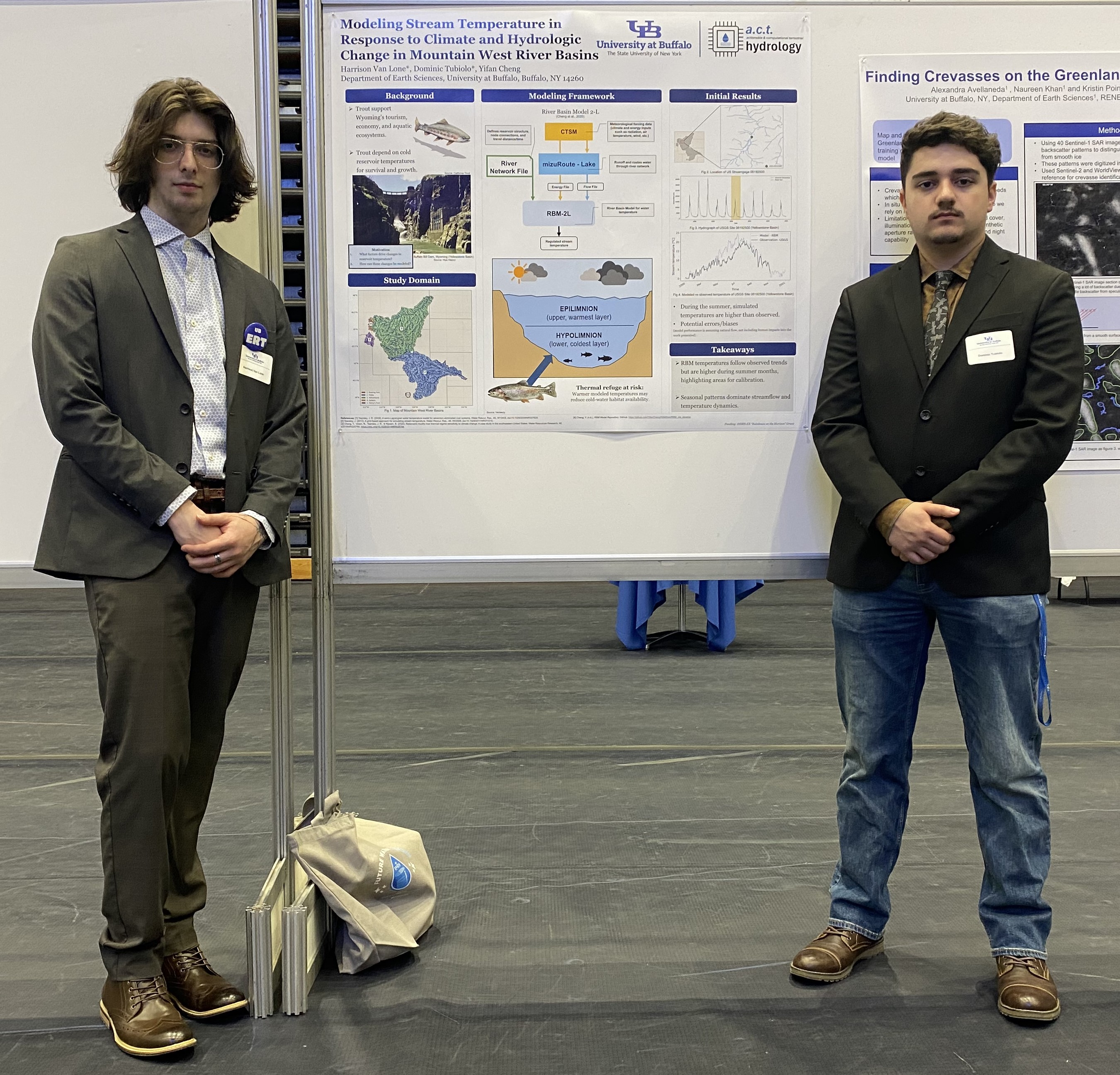 Harrison and Dominic by the poster at the 2026 CAS Undergraduate Research Showcase